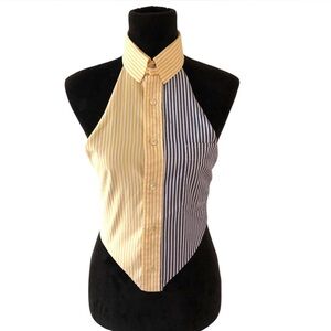 Upcycled stripe collared halter top one of a kind size xs/s
